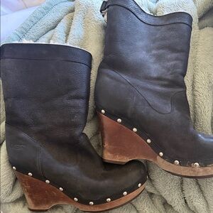UGG Black Leather Wedge Boots